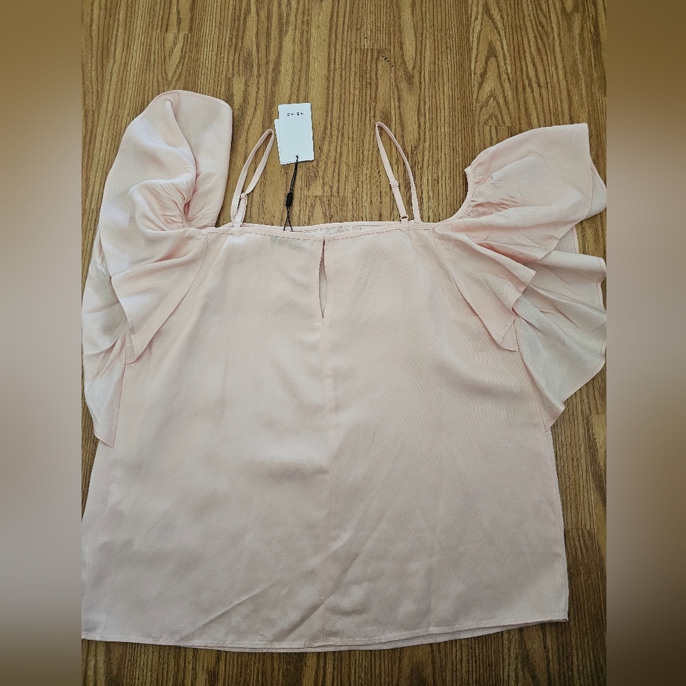 REISS BLOUSE NWT OFF SHOULDER‎ RUFFLE STRAPS ELEGANT PINK TOP - Picture 5 of 11